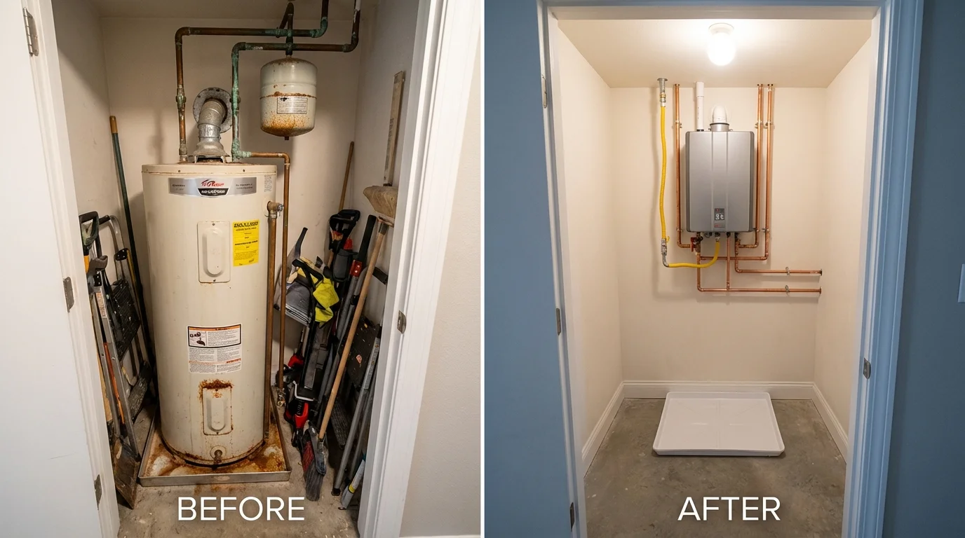 Tank water heater versus wall-mounted tankless unit comparison for Williamstown, PA homeowners