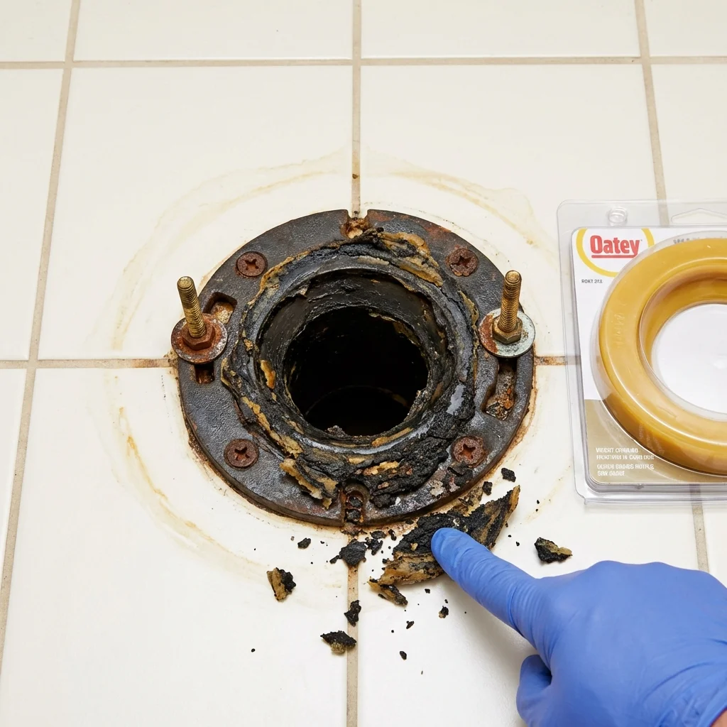 Failed wax ring showing water seepage at the base of a toilet in a Williamstown, PA home